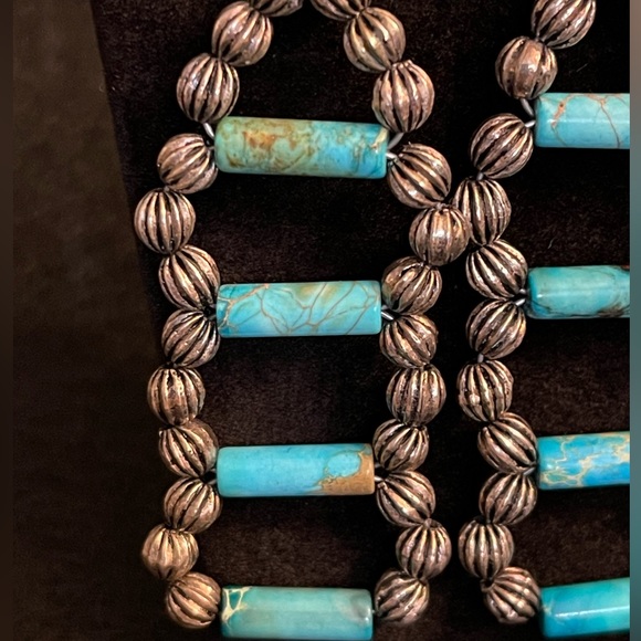 AUTHENTIC STERLING SILVER TURQUOISE PEARL EARRINGS - Picture 2 of 8